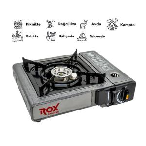 Rox Camping 0103 Tekli Portatif Kamp Ocak(Ekstra Gaz Girişli) - 3 Adet Rox Valfli Kamp Gazı Kartuş 227gr Hediyeli