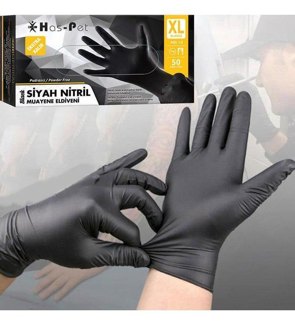 Haspet Pudrasız Siyah Nitril Muayene Çalışma Eldiveni 50 Adet XL