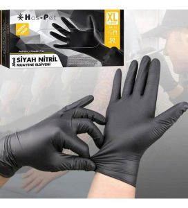 Haspet Pudrasız Siyah Nitril Muayene Çalışma Eldiveni 50 Adet XL