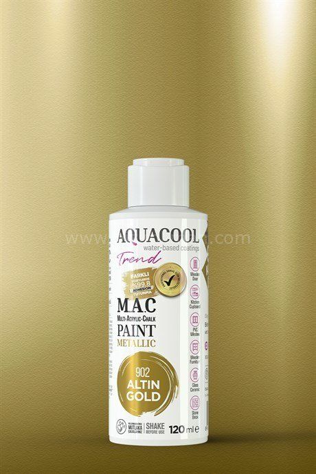 Trend M.A.C Su Bazlı Akrilik Vernikli Lake Metalik 902 Altın  Boya 120 ml