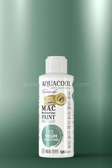 Trend M.A.C Su Bazlı Akrilik Vernikli Lake Metalik 912 Yeşil Boya 120 ml