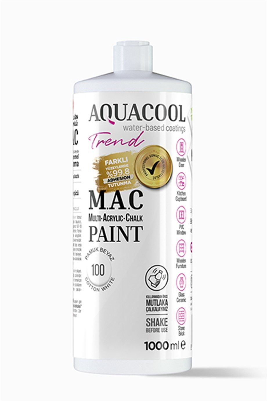 Aquacool Trend M.A.C Su Bazlı Pamuk Beyaz 100 Lake Boya 1000 ML