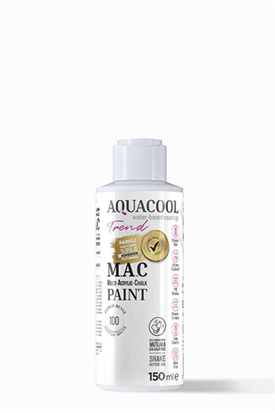 Aquacool Trend M.A.C Su Bazlı Pamuk Beyaz 100 Lake Boya 150 ML