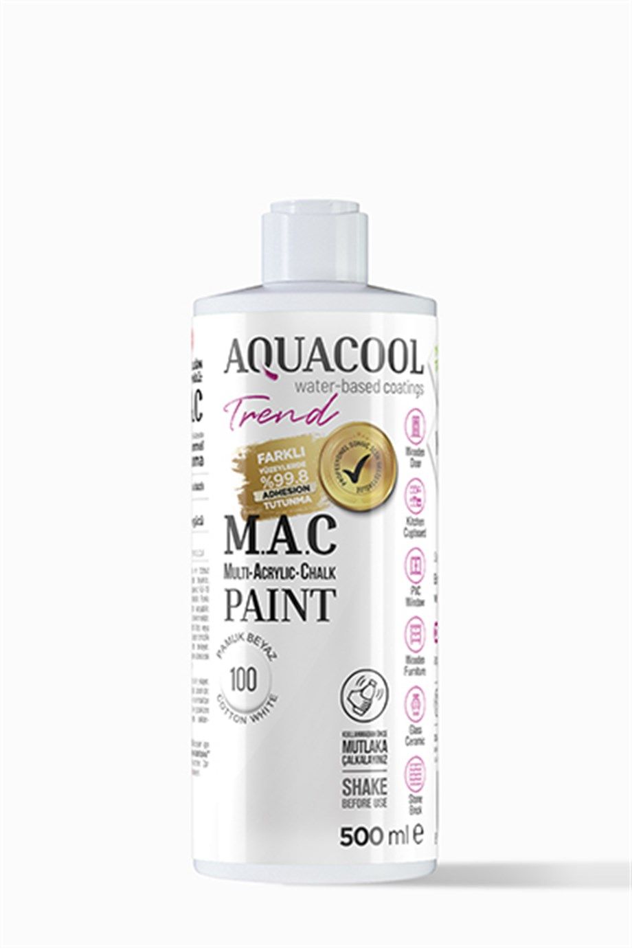 Aquacool Trend M.A.C Su Bazlı Pamuk Beyaz 100 Lake Boya 500 ML