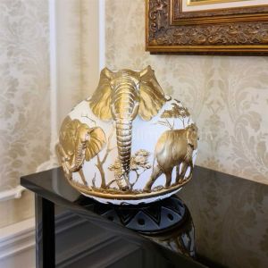 Fil Figürlü Safari Vazo Beyaz Gold