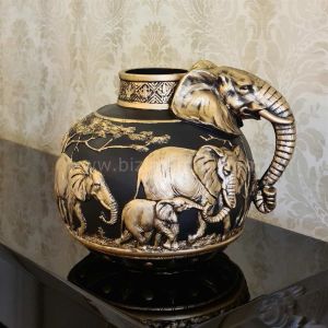 Fil Figürlü Safari Vazo Siyah Gold