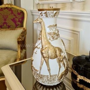 Zürafa Figürlü Safari Vazo Beyaz Gold