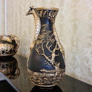 Zürafa Figürlü Safari Vazo Siyah Gold