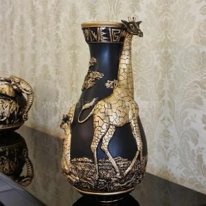 Zürafa Figürlü Safari Vazo Siyah Gold
